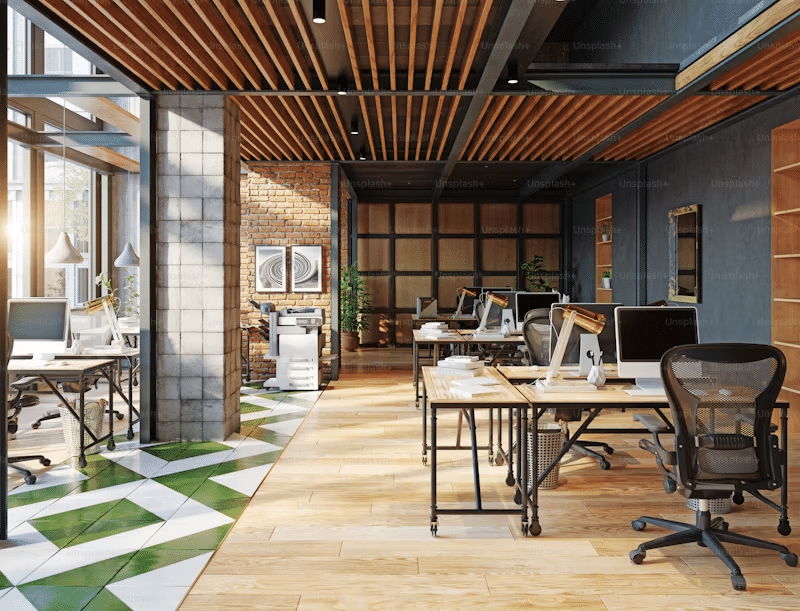 open concept coworking space with desks and computers